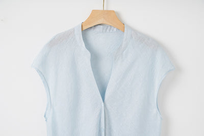 Blusa Lino Puro Cuello V Sin Mangas - Estilo Old Money Minimalista - Image 25