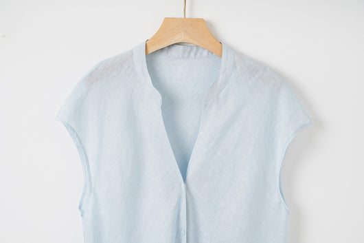 Blusa Lino Puro Cuello V Sin Mangas - Estilo Old Money Minimalista - Image 25