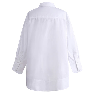 Blusa Clásica Blanca Suelta de Algodón Peinado - Image 17