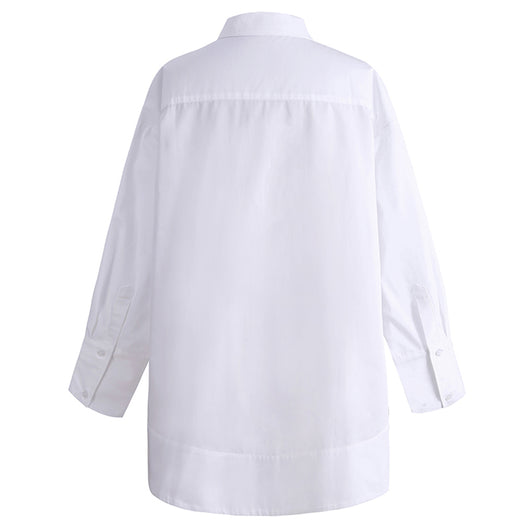 Blusa Clásica Blanca Suelta de Algodón Peinado - Image 17