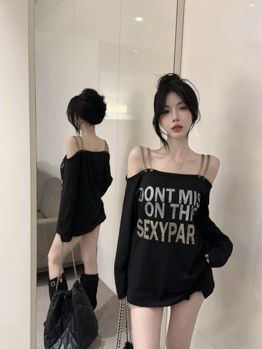 Blusa Vintage Estampada Talla Grande con Hombros Descubiertos y Mangas Largas para Mujer - Image 9