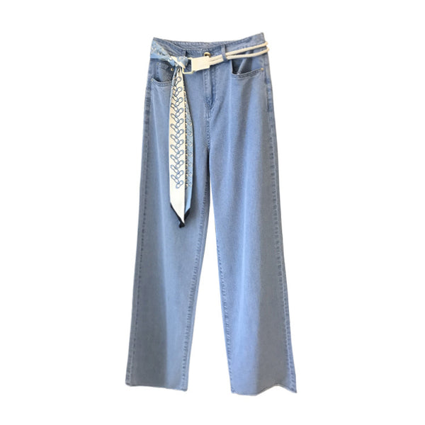 Pantalones Denim Tencel de Cintura Alta y Pierna Ancha