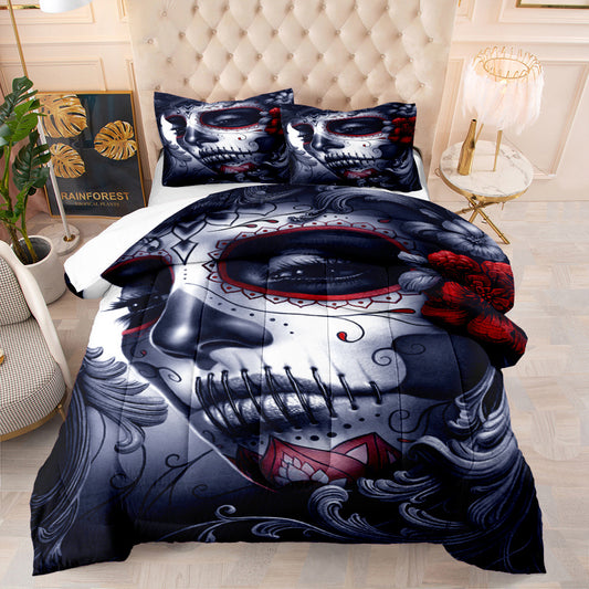 Edredón Calavera Halloween Diseño Digital Algodón Plumas Cama Europea - Image 2