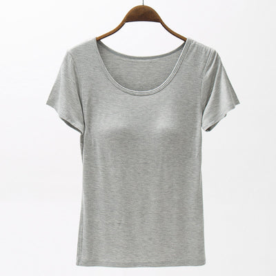 Camiseta Modal Mujer Manga Corta con Refuerzo de Pecho Color Sólido - Image 4
