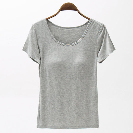 Camiseta Modal Mujer Manga Corta con Refuerzo de Pecho Color Sólido - Image 4