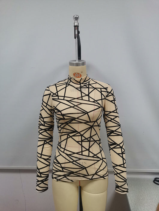 Blusa Slim Elegante de Cuello Alto con Malla y Efecto Flocking - Image 14