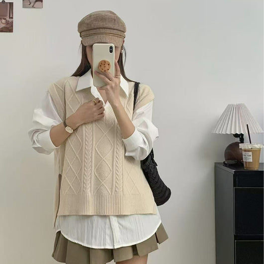 Chaleco Tejido Escote V Estilo Académico Casual para Mujer - Image 4