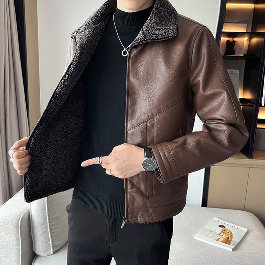 Chaqueta de Cuero Acolchada Plus Size Estilo Hong Kong para Hombre - Image 4