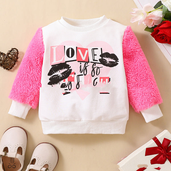 Camiseta Manga Larga Niña Algodón Estampado Letras Blancas con Pelaje