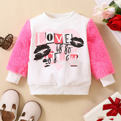 Camiseta Manga Larga Niña Algodón Estampado Letras Blancas con Pelaje