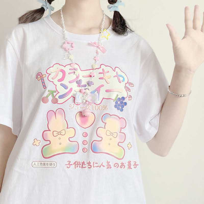 Blusa Holgada Estilo Colegiala Japonesa con Estampado Conejito Dulce para Verano - Image 6