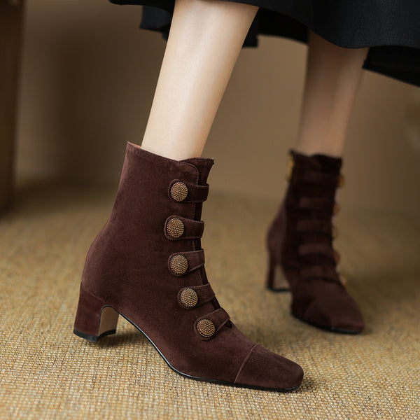 Botas Retro de Tacón Alto para Mujer - Estilo Otoño con Cremallera Lateral