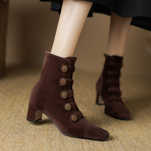 Botas Retro de Tacón Alto para Mujer - Estilo Otoño con Cremallera Lateral