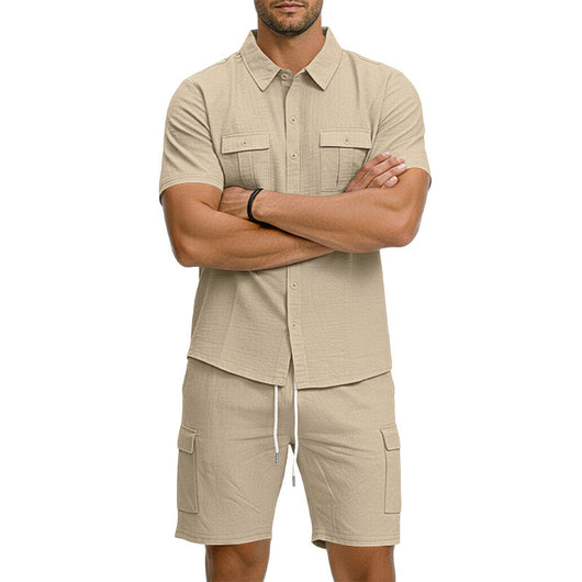Conjunto Camisa Tipo Polo con Solapa y Shorts Multibolsillos - Image 4
