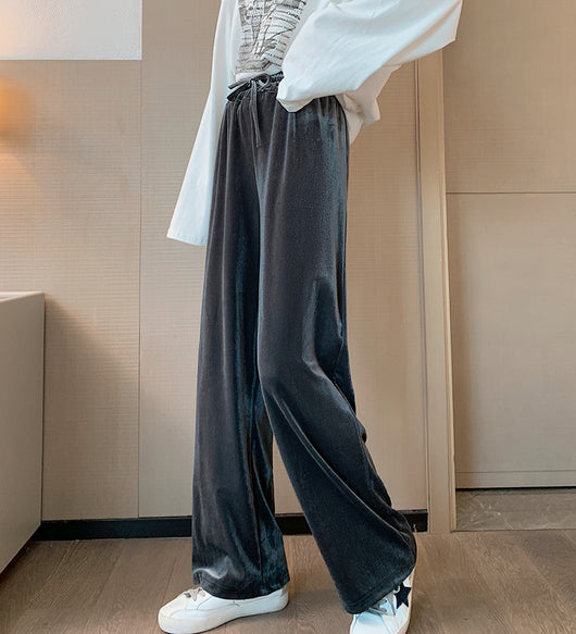 Pantalones Palazzo de Terciopelo Dorado Talle Grande - Cintura Alta Mujer Otoño Invierno