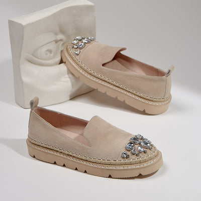 Mocasines Plataforma con Strass Punta Redonda Cómodos y Elegantes