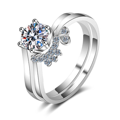 Anillo Apilable Doble Capa Mossan Stone - Diseño Versátil 2 en 1
