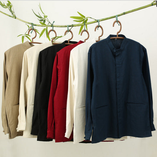 Camisa Suelta de Manga Larga con Cuello Alzado para Hombre - Image 13