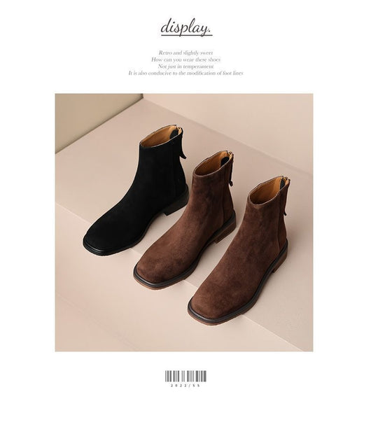 Botas Retro Francesas de Tacón Grueso y Punta Cuadrada para Mujer - Image 15
