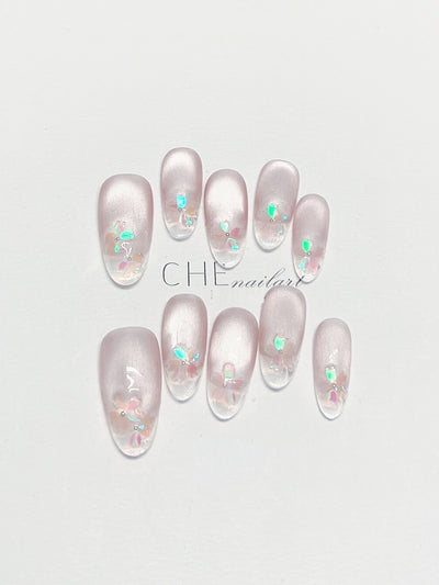 Uñas Postizas Ovaladas Cat Eye Fluorescentes Transparentes Personalizables - Image 4