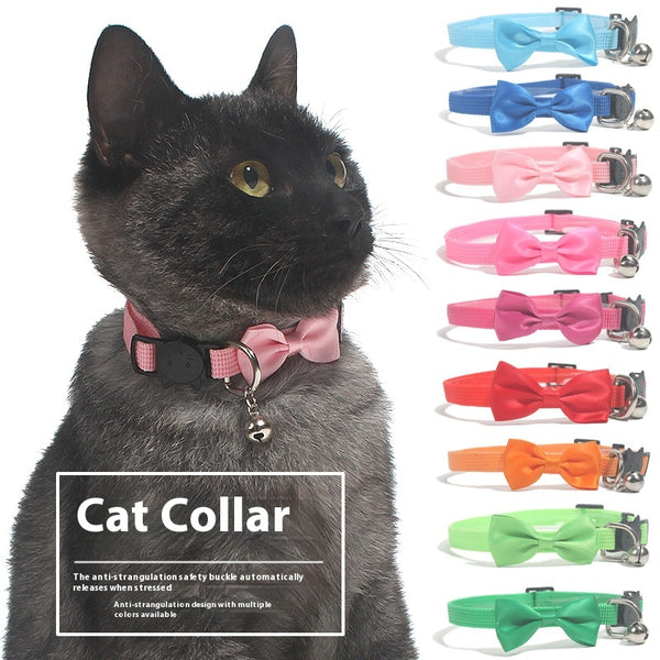 Collar Decorativo para Mascotas con Moño de Cinta Multicolor Ajustable y Campana
