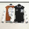 Chaqueta Universitaria de Cuero con Bordado de Calavera y Costuras en Mangas