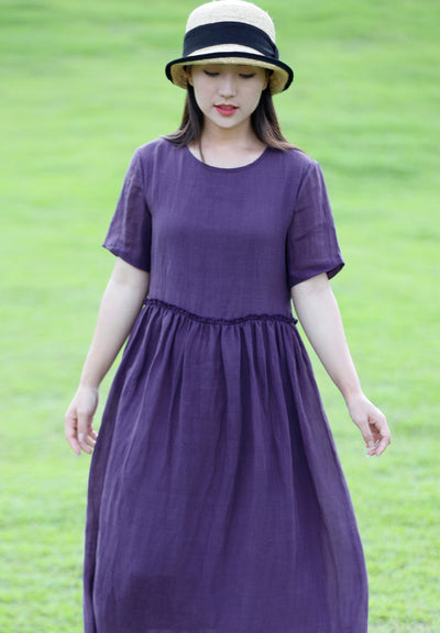Vestido de Ramio para Mujer con Cuello Redondo y Mangas Cortas con Encaje - Image 7