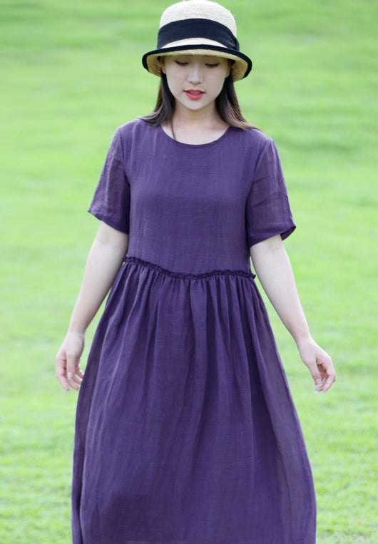 Vestido de Ramio para Mujer con Cuello Redondo y Mangas Cortas con Encaje - Image 7