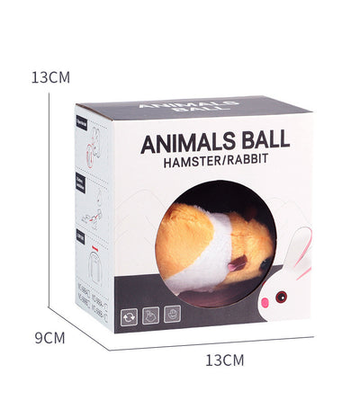 Beige plush simulated hamster cat toy with pink ears and a small tail, next to a translucent pink rolling ball. - Image 16