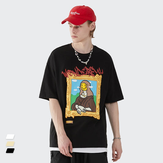 Camiseta Clásica Suelta Estampada de Manga Corta para Hombre