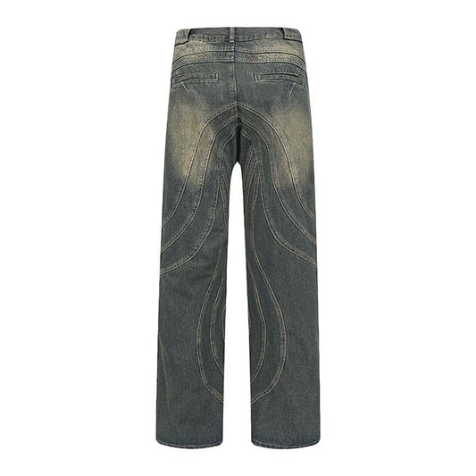 Jeans Rectos con Costuras en Relieve - Diseño Urbano Tridimensional - Image 2