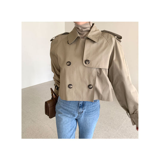 Abrigo Trench Corto Retro Coreano Doble Botonadura Oversize Manga Larga - Image 4