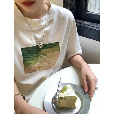 Playera de Algodón con Estampado de Pintura Artística para Mujer - Image 2