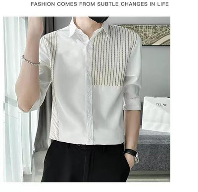 Camisa Casual Slim Fit con Parches y Rayas para Hombre - Image 10