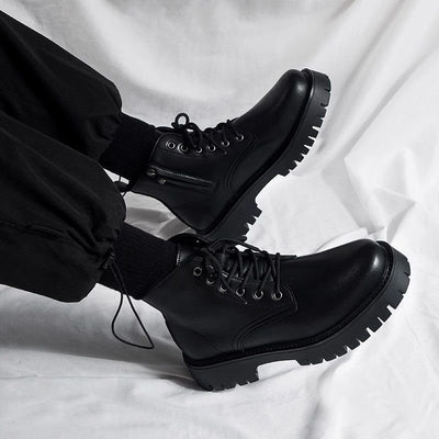 Botas Negras de Cuero para Hombre con Cierre Lateral y Plataforma Elevada - Image 4