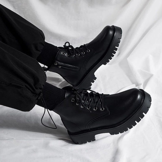 Botas Negras de Cuero para Hombre con Cierre Lateral y Plataforma Elevada - Image 4