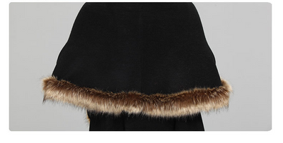 Abrigo Poncho Tejido con Cuello de Pelaje Sintético - Image 4