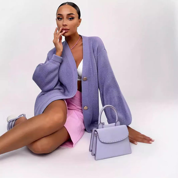 Cardigan Tejido Suelto Cuello V - Diseño Versátil para Otoño