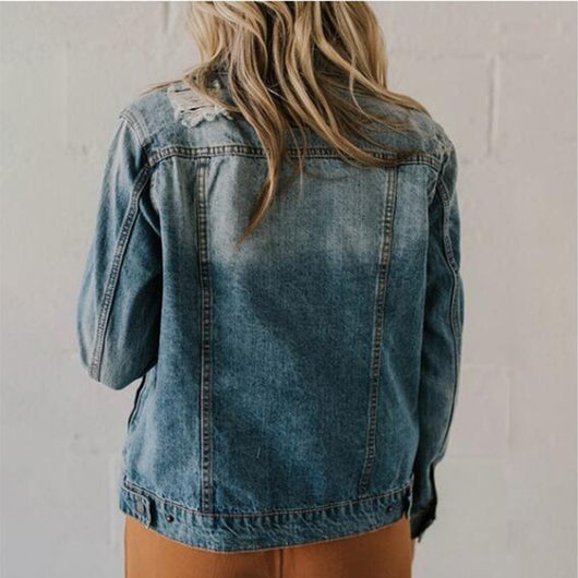 Chaqueta Vaquera Ajustada Efecto Desgastado para Mujer - Image 3