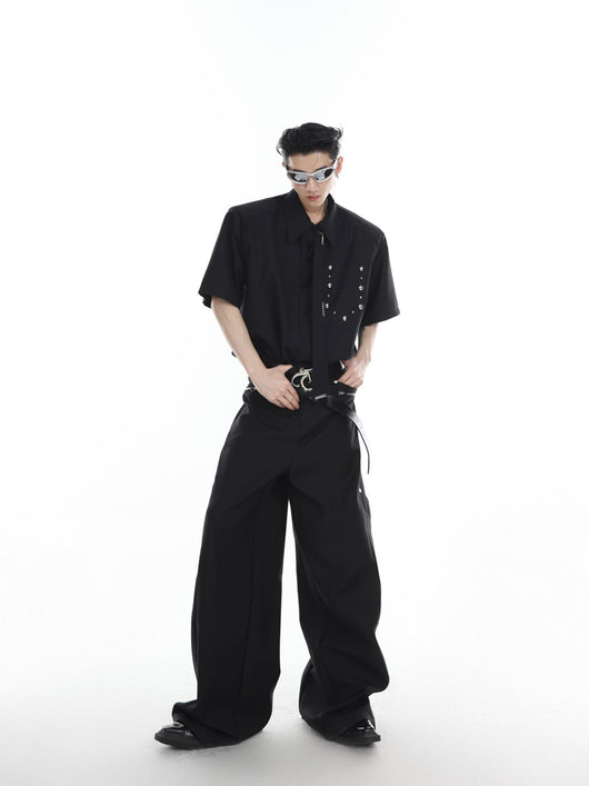 Camisa Casual de Manga Corta con Hombreras Acolchadas y Detalles Metálicos - Image 10