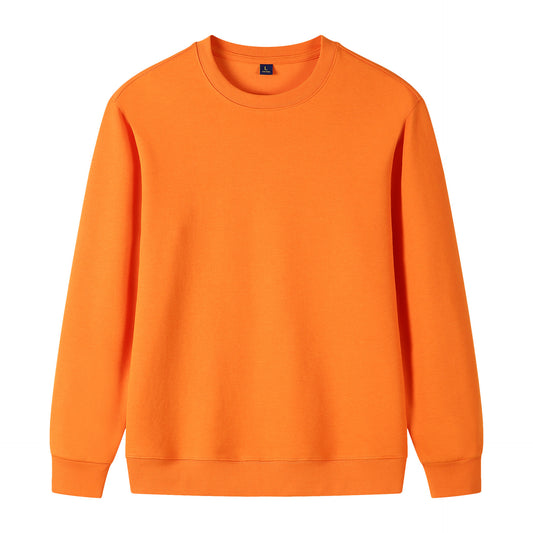 Navy blue pure cotton long sleeve round neck sweatshirt with ribbed cuffs and hem, displayed flat.