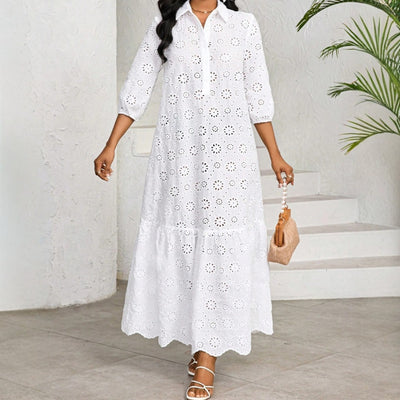 Vestido Camisero de Encaje Calado para Mujer - Image 4