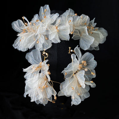 Conjunto de Diadema de Tul y Aretes con Flores para Mujer - Image 14
