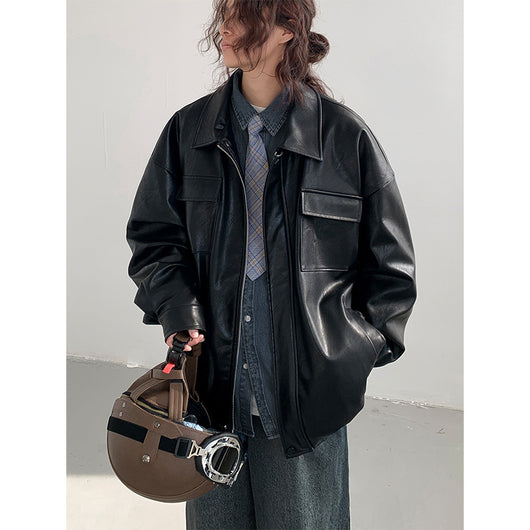 Chaqueta de Cuero Suelta Estilo Japonés para Primavera y Otoño - Image 5