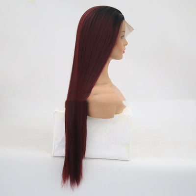 Peluca Borgoña con Cabello Liso y Fibra Química Premium - Image 11