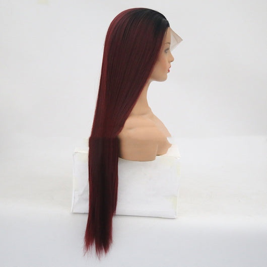 Peluca Borgoña con Cabello Liso y Fibra Química Premium - Image 11