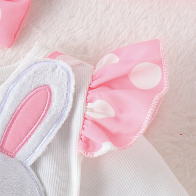 Pijama Mameluco Largo para Bebé Niña con Diseño de Conejo y Diadema - Image 4