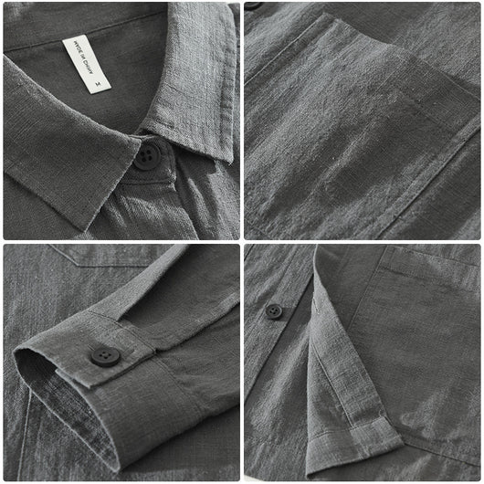 Camisa Casual Minimalista Retro de Manga Larga para Hombre - Image 3