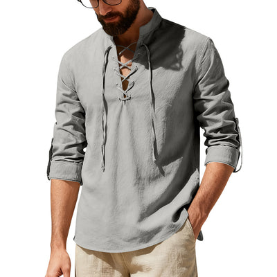 Camisa Henley de Lino Manga Larga para Hombre - Image 6