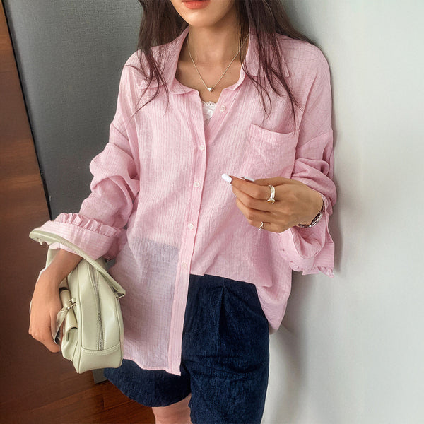 Blusa Casual de Manga Larga con Botones - Mujer
